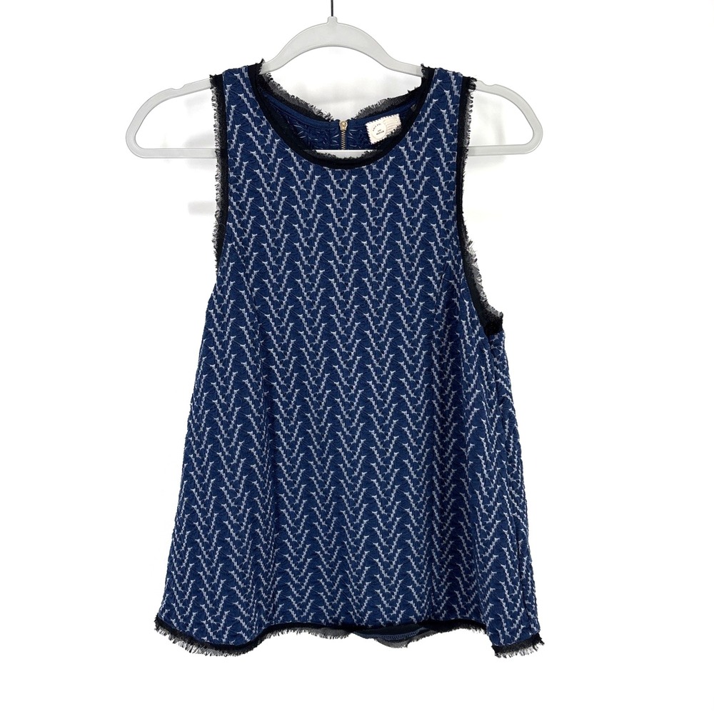 Postmark Tank Medium Blue Textured Anthropologie Sleeveless Top Rodeo Fringe